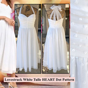 Lulus White Tulle Heart Dot Tie-Strap Luxe and Lovestruck Midi Dress Size S